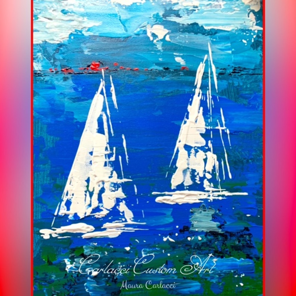 9x12 Blues & Boats Painting